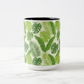 Tropische Bladeren & Monstera Naadloos Patroon Tweekleurige Koffiemok (Center)