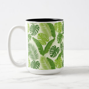 Tropische Bladeren & Monstera Naadloos Patroon Tweekleurige Koffiemok