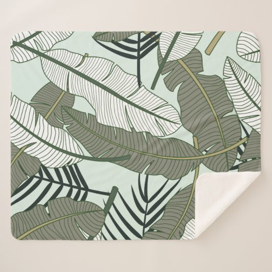 Tropische bladeren naadloos patroon sherpa deken (Voorkant (horizontaal))