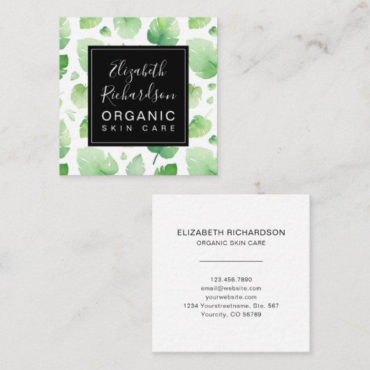 Tropische bladeren Natuurlijk organisch Visitekaar Vierkante Visitekaartje (Voorkant / Achterkant)