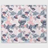 Tropische bladeren Navy blush roze dusty blue Cadeaupapier (Vlak)
