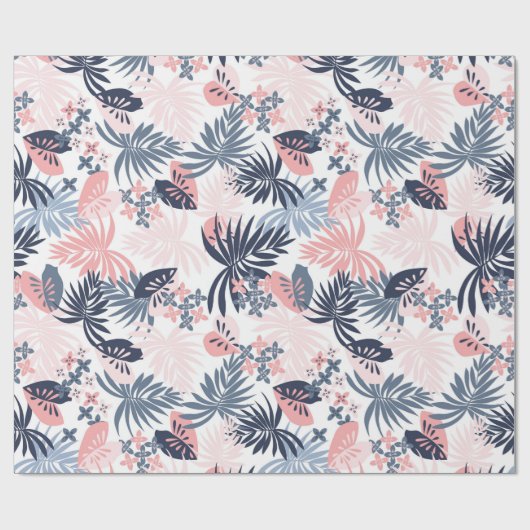 Tropische bladeren Navy blush roze dusty blue Wrap Cadeaupapier (Vlak)