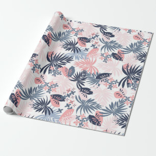 Tropische bladeren Navy blush roze dusty blue Wrap Cadeaupapier