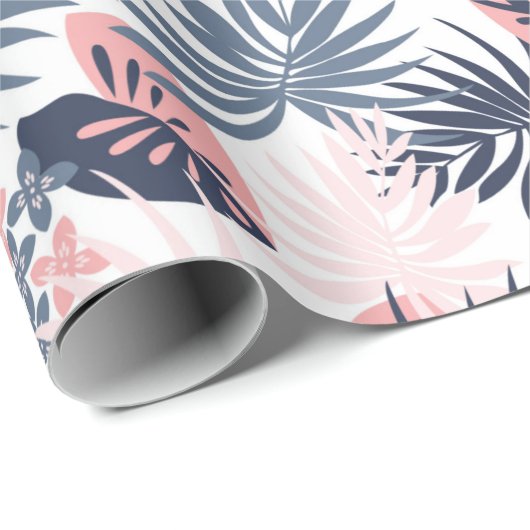 Tropische bladeren Navy blush roze dusty blue Wrap Cadeaupapier (Rol Hoek)
