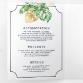 Tropische bladeren Navy Wereldkaart Alles in één b Drieluik Uitnodiging (Binnenzijde eerst)