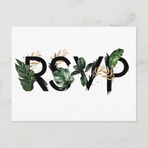Tropische Bladeren Nep Goud Folie Bruiloft RSVP Uitnodiging Briefkaart