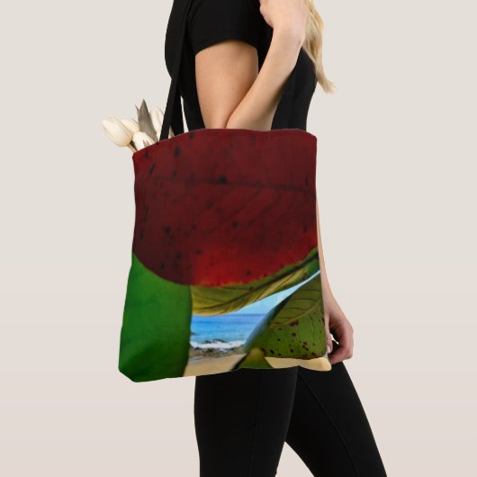 Tropische bladeren & Ocean Uitzicht Eco Canvas tas (Dichtbij)