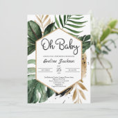 Tropische bladeren Oh Baby shower uitnodigingsgroe Kaart (Staand voorkant)