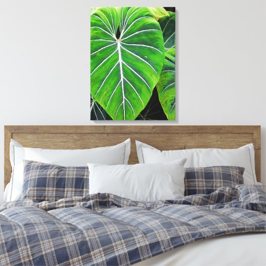 Tropische bladeren, olifantenoorten, donkergroen canvas afdruk (Insitu (Slaapkamer))