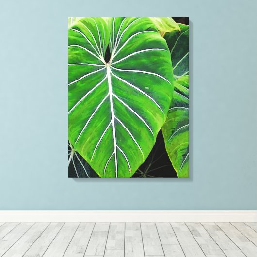 Tropische bladeren, olifantenoorten, donkergroen canvas afdruk (Insitu (Houten vloer))