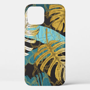 Tropische bladeren onder een gordijn van goudketen Case-Mate iPhone case