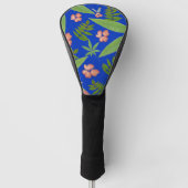 Tropische bladeren op blauw golfheadcover (Voorkant)