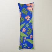 Tropische bladeren op blauw lichaamskussen (Achterkant (Verticaal))