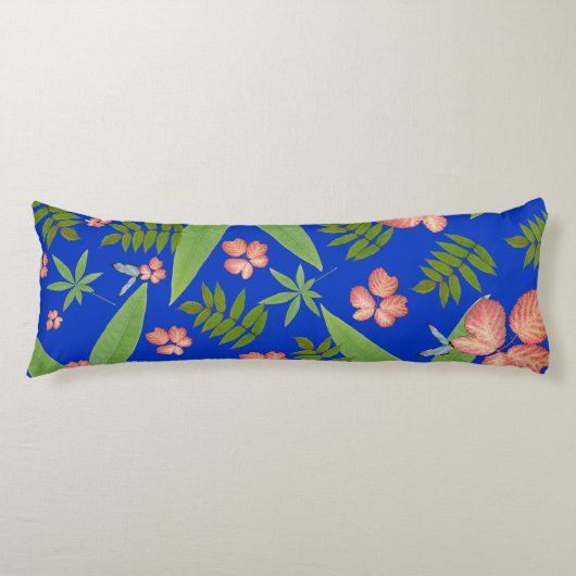 Tropische bladeren op blauw lichaamskussen (Voorkant)