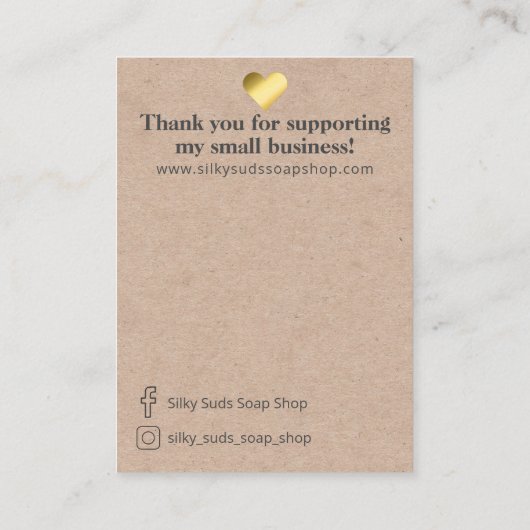 Tropische bladeren op kraft zeep sample verpakking visitekaartje (Achterkant)