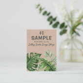 Tropische bladeren op kraft zeep sample verpakking visitekaartje (Staand voorkant)