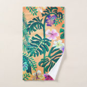 tropische bladeren op sinaasappel bad handdoek (Handdoek)