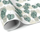 Tropische bladeren op wit cadeaupapier (Rol Hoek)