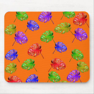 Tropische bladeren Oranje achtergrond Mousepad Muismat