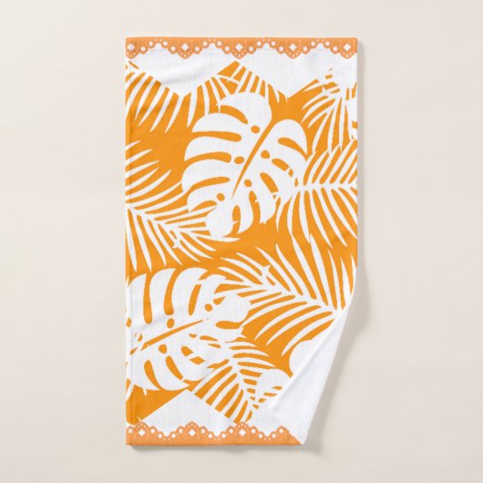 Tropische bladeren Oranje in witte Fancy trim Bad Handdoek (Handdoek)