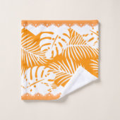 Tropische bladeren Oranje in witte Fancy trim Bad Handdoek (Wasdoekje)