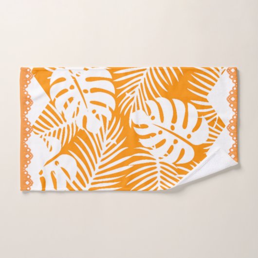 Tropische bladeren Oranje in witte Fancy trim Bad Handdoek (Handdoek)