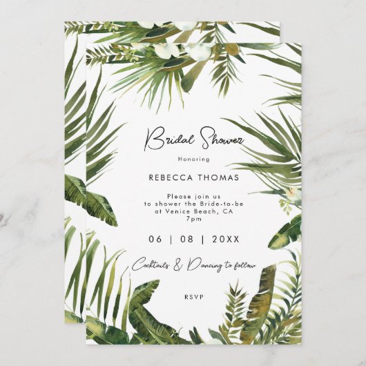 tropische bladeren orchidee bruids douche uitnodig kaart (Voorkant / Achterkant)