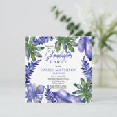 Tropische bladeren Paars | Groene Graduation Party Kaart (Staand voorkant)