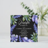 Tropische bladeren Paars | Groene Graduation Party Kaart (Staand voorkant)