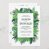 Tropische bladeren palm gebladerte bloem bruiloft kaart (Voorkant / Achterkant)