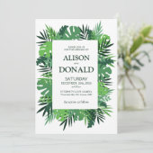 Tropische bladeren palmbladerbladeren bloembruilof kaart (Staand voorkant)