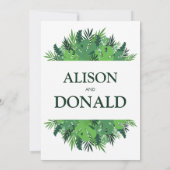 Tropische bladeren palmbladerbladeren bloembruilof kaart (Achterkant)