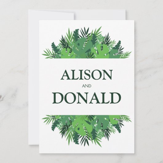 Tropische bladeren palmbladerbladeren bloembruilof kaart (Achterkant)