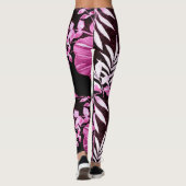 Tropische bladeren Palmbladeren Roze Bourgogne Wit Leggings (Achterkant)