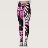 Tropische bladeren Palmbladeren Roze Bourgogne Wit Leggings (Voorkant)