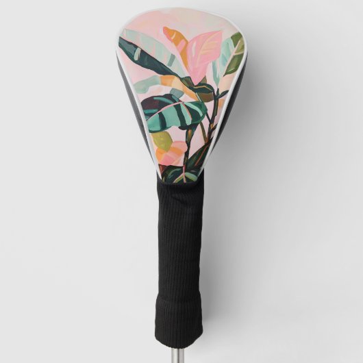 Tropische bladeren Palmboom Kleurrijke Botanische Golfheadcover (Voorkant)