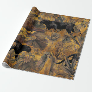 Tropische bladeren, panther en orchidee. Naadloze Cadeaupapier