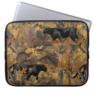 Tropische bladeren, panther en orchidee. Naadloze  Laptop Sleeve