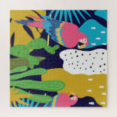 Tropische bladeren, papegaaien: zomer achtergrond. legpuzzel (Horizontaal)