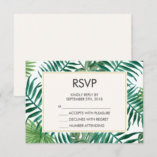 Tropische bladeren patroon bruiloft RSVP (Voorkant / Achterkant)