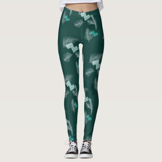 Tropische bladeren patroon groen leggings (Voorkant)