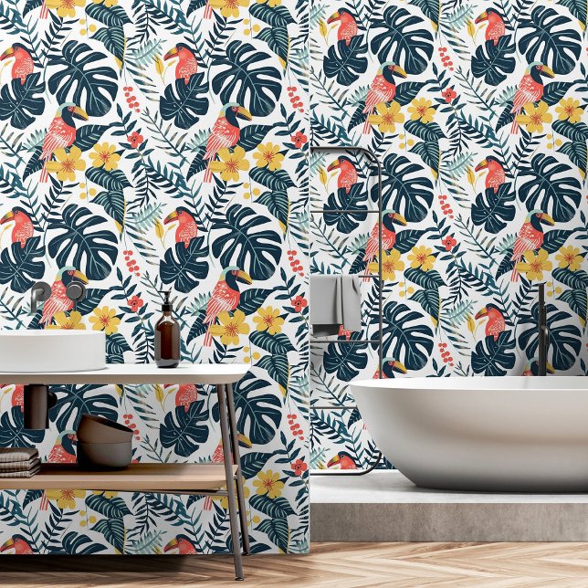 Tropische bladeren patroon Hornbill & regenwoud Behang (Tropical Leaves Pattern Hornbill & Rainforest Wallpaper)