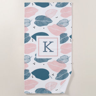 Tropische bladeren patroon roze blauw en wit strandlaken