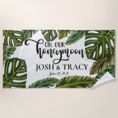 Tropische bladeren Persoonlijke namen Honeymoon-ca Strandlaken (Voorkant)