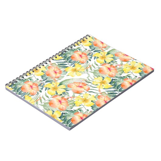 Tropische bladeren perzikkleurig geel Hibiscus Blo Notitieboek (Linkerzijde)