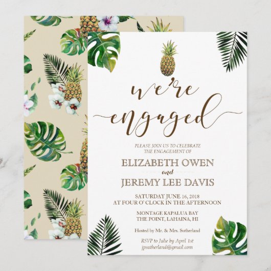 Tropische bladeren Pineapple Luau Verloving Kaart (Voorkant / Achterkant)