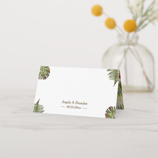 Tropische bladeren Pineapple Summer Wedding Table Plaatskaartje (Achterkant)