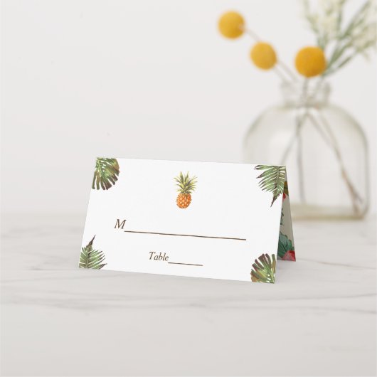 Tropische bladeren Pineapple Summer Wedding Table Plaatskaartje (Voorkant)