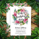 Tropische bladeren | Pink Floral 30th Birthday Par Kaart<br><div class="desc">Prachtige waterverf roze florale hibiscus verjaardagsfeest met een lusteloze tropische groen en een meerlus roze boog. Het thema wordt op de achterkant voortgezet met een bovenste en onderste florale en tropische groenerige doekje.</div>