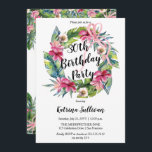 Tropische bladeren | Pink Floral 30th Birthday Par Kaart<br><div class="desc">Prachtige waterverf roze florale hibiscus verjaardagsfeest met een lusteloze tropische groen en een meerlus roze boog. Het thema wordt op de achterkant voortgezet met een bovenste en onderste florale en tropische groenerige doekje.</div>